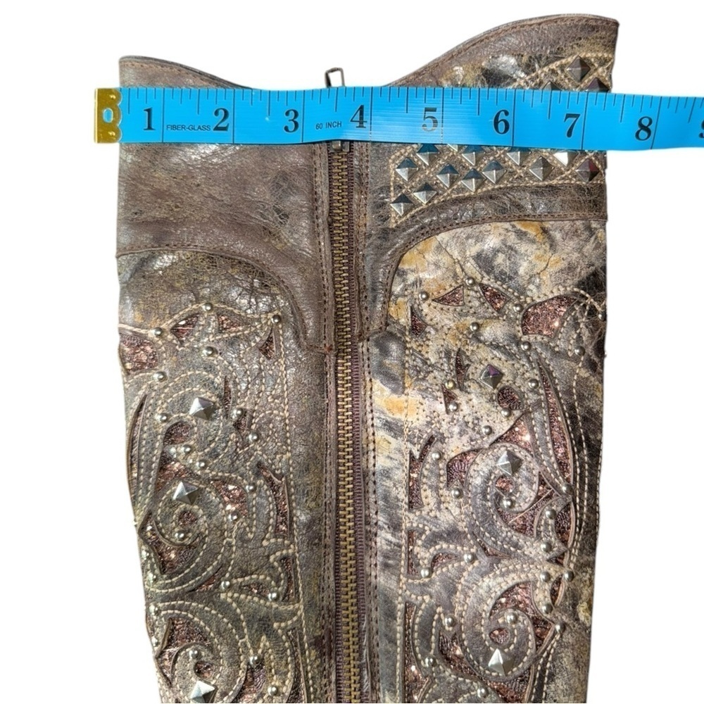 INNOVATION Embelished Embroidered Distressed Studded Cowgirl Western Boots - Picture 10 of 17